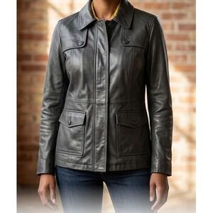 Isaac Mizrahi Live Gray Genuine Leather  Jacket Women's Plus Size‎ 1X Collared